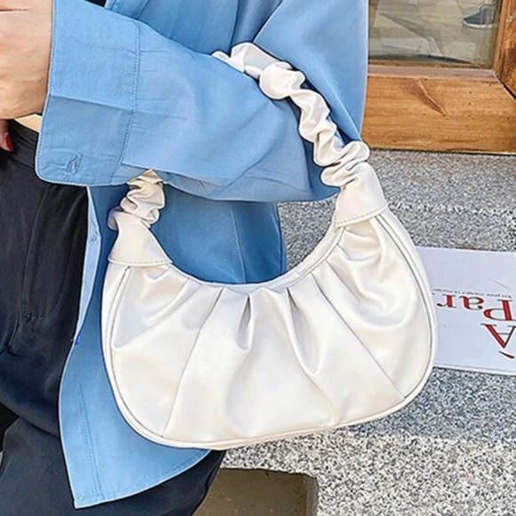 White Ruched Scrunch Shoulder Bag - Picture 2 of 3
